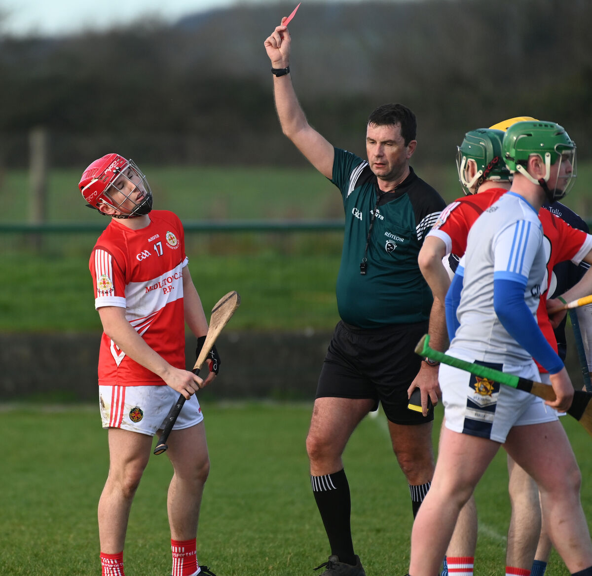 Midleton CBS' Colm Leahy sees red from referee John O'Halloran. Picture: Eddie O'Hare