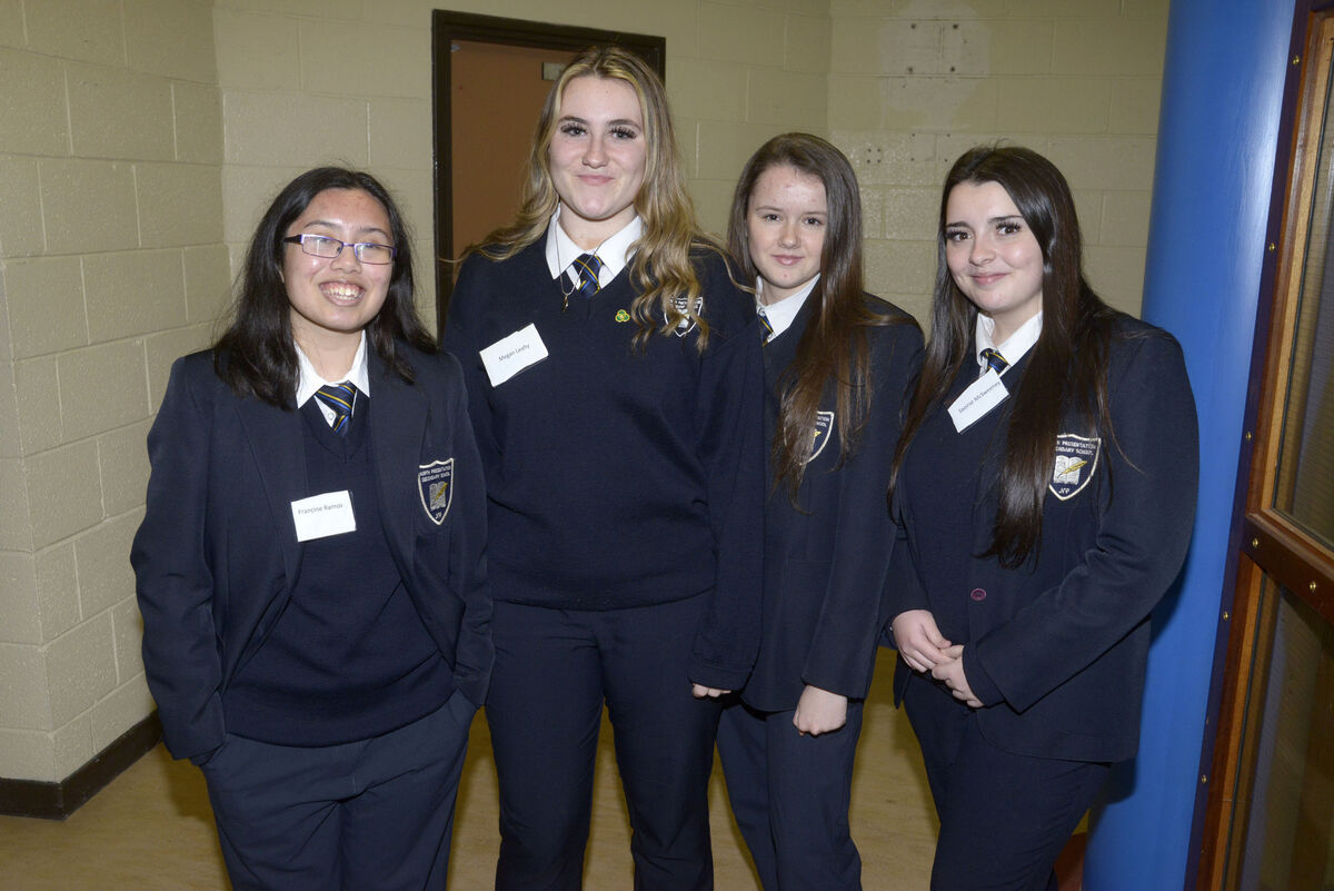 Pictured at North Presentation Secondary School open evening were student reps Francine Ramos, Megan Leahy, Elizabeth Sheehan and Saoirse McSweeney. Picture Denis Boyle