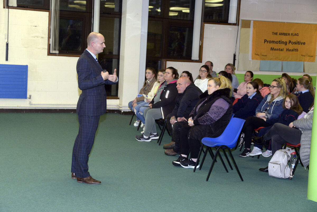 Pictured at North Presentation Secondary School open evening was principal Adrian Gibbs making an address. Picture Denis Boyle