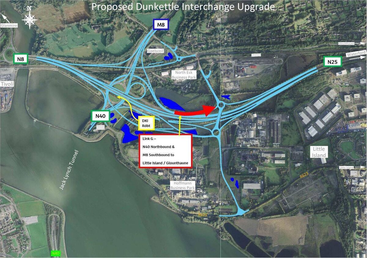 Link G will provide access from Links A and E to Little Island, via the Northern Roundabout on the new Eastern Interchange. Link G will provide access from Links A and E to Little Island, via the Northern Roundabout on the new Eastern Interchange.