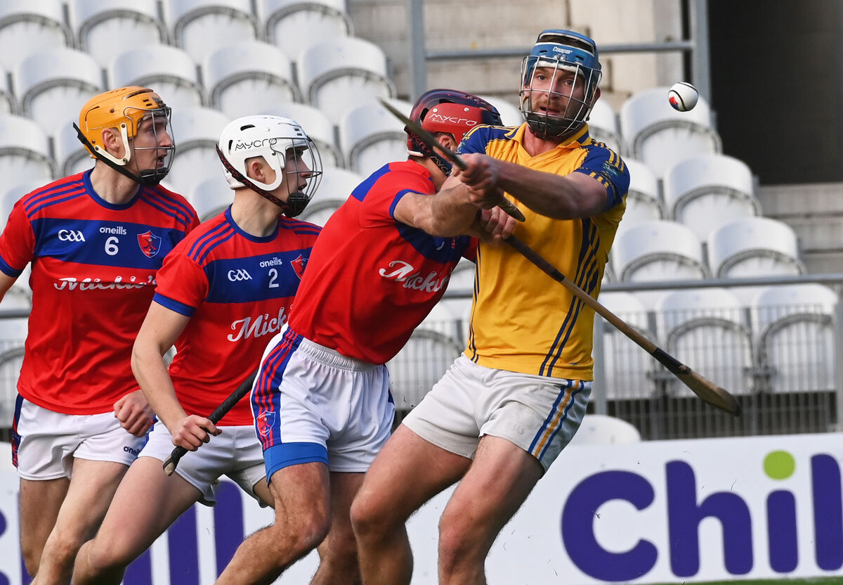 Kilshannig's Eoin O'Sullivan breaks from Erins Own's Patrick Fitzgerald during the Co Op Superstores Cork JAHC final at Pairc Ui Chaoimh. Picture; Eddie O'Hare