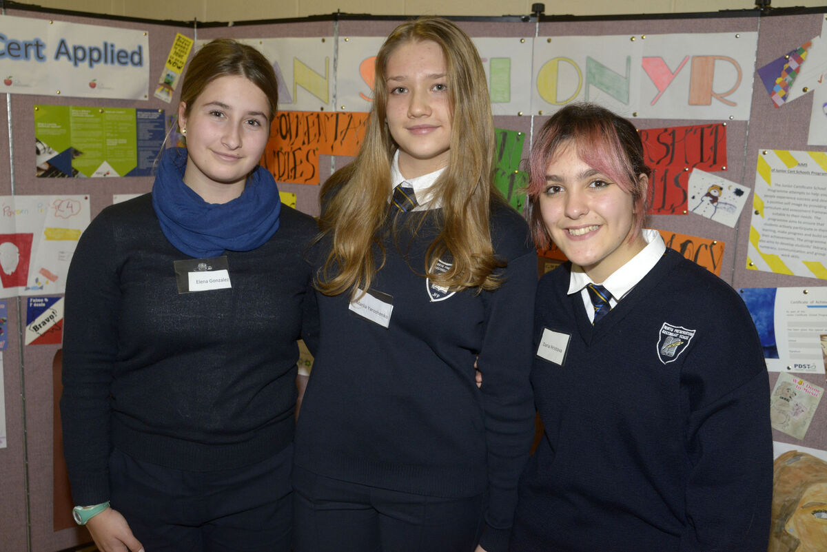 Pictured at North Presentation Secondary School open evening was Elena Gonzalez, Maria Yasohenko and Daria Hristova. Picture Denis Boyle