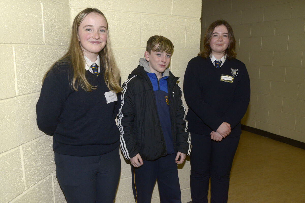 Pictured at North Presentation Secondary School open evening were students Ava Quinn and Aishling McKeon with 2023 student Jaydn O'Callaghan from Blarney street. Picture Denis Boyle