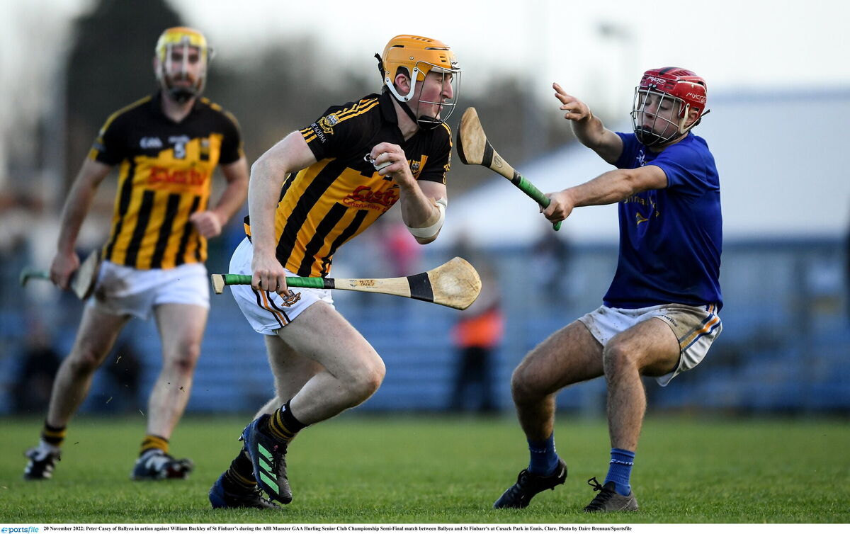 Peter Casey of Ballyea in action against William Buckley of St Finbarr’s. Picture: Daire Brennan/Sportsfile Peter Casey of Ballyea in action against William Buckley of St Finbarr’s. Picture: Daire Brennan/Sportsfile