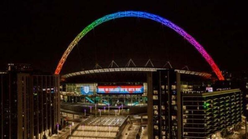Wembley arch lit up in rainbow colours for England-United States World Cup clash Wembley arch lit up in rainbow colours for England-United States World Cup clash