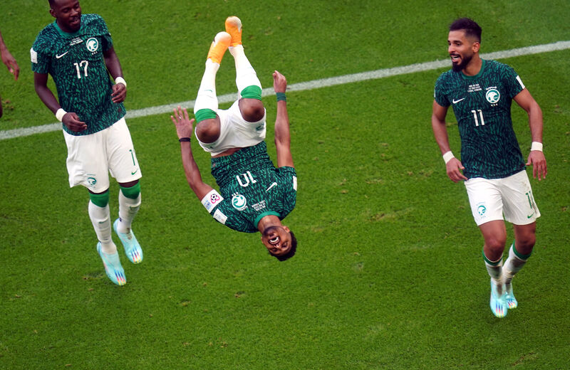 Saudi Arabia's Salem Al-Dawsari celebrates scoring the side's winner against Argentina.