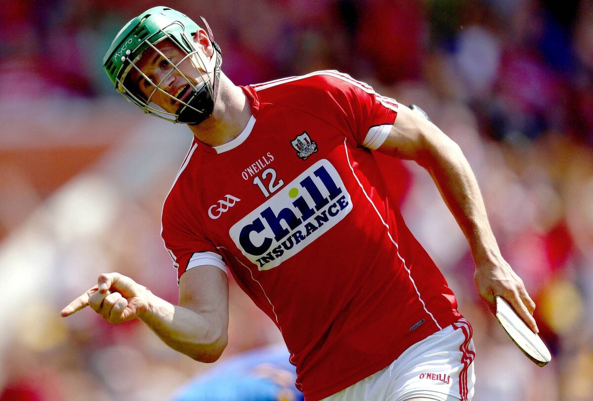 Séamus Harnedy, seen in the 2016-18 Cork jersey, celebrates a goal against Clare in the 2018 Munster SHC final. Picture: Inpho/James Crombie