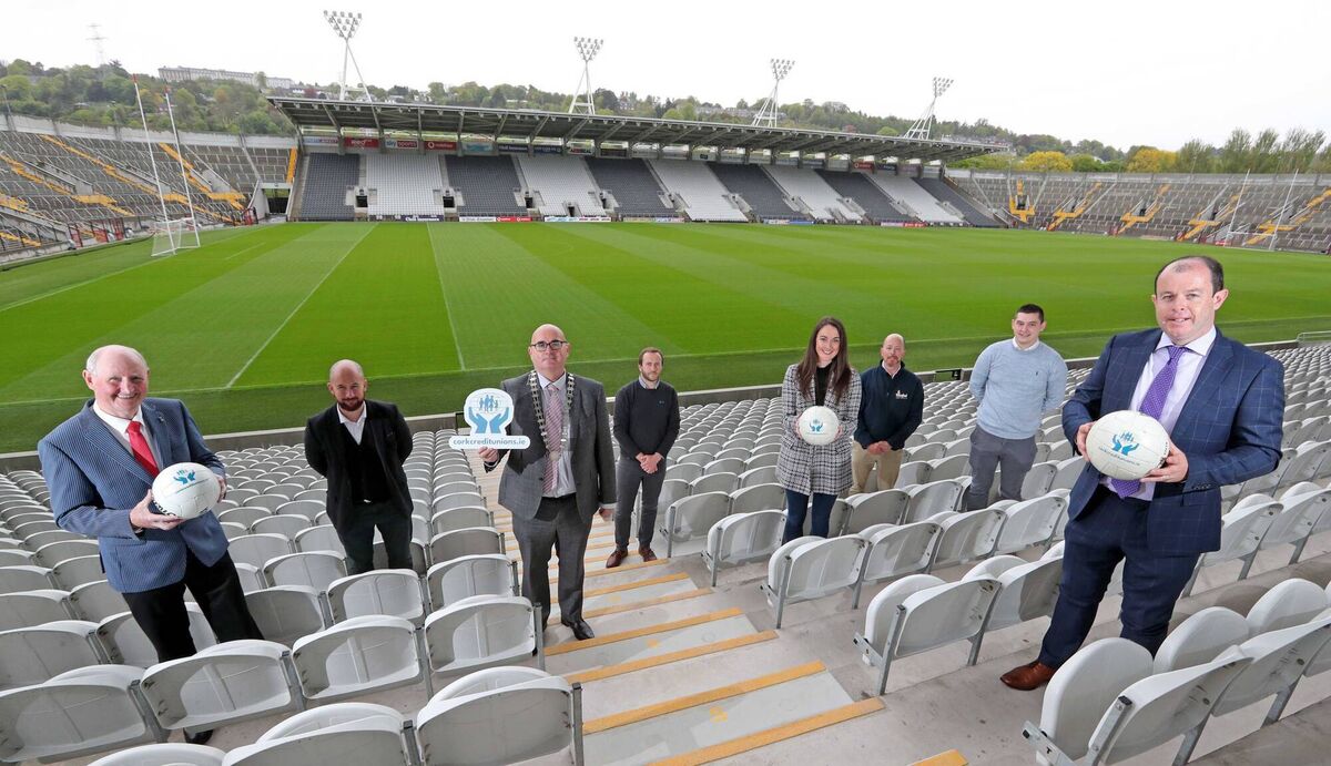 Pictured in 2021 at Páirc Uí Chaoimh for the announcement of Cork Credit Unions as sponsors of the county football leagues were (from left): Pat Horgan, vice-chairperson, Cork County Board; Kevin O'Donovan, CEO/secretary, Cork County Board; Alan Duff, chairperson, Cork Credit Unions; Luke Casey, St Michael's Credit Union; Ciara Fitzgerald, Mallow Credit Union; Kieran Quinn, Youghal Credit Union; Ciarán O'Regan, The Lough Credit Union; and Marc Sheehan, chairperson Cork County Board. Picture: Jim Coughlan Pictured in 2021 at Páirc Uí Chaoimh for the announcement of Cork Credit Unions as sponsors of the county football leagues were (from left): Pat Horgan, vice-chairperson, Cork County Board; Kevin O'Donovan, CEO/secretary, Cork County Board; Alan Duff, chairperson, Cork Credit Unions; Luke Casey, St Michael's Credit Union; Ciara Fitzgerald, Mallow Credit Union; Kieran Quinn, Youghal Credit Union; Ciarán O'Regan, The Lough Credit Union; and Marc Sheehan, chairperson Cork County Board. Picture: Jim Coughlan