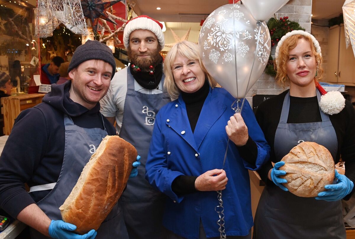Sheila Fitzpatrick, owner, with Evonne McMahon, manager, and Tadhg Dennehy (left) and Steve Jordan, members of the team, at the Alternative Bread Company (ABC) which is celebrating 25 years in the English Market in Cork. Picture: Denis Minihane.