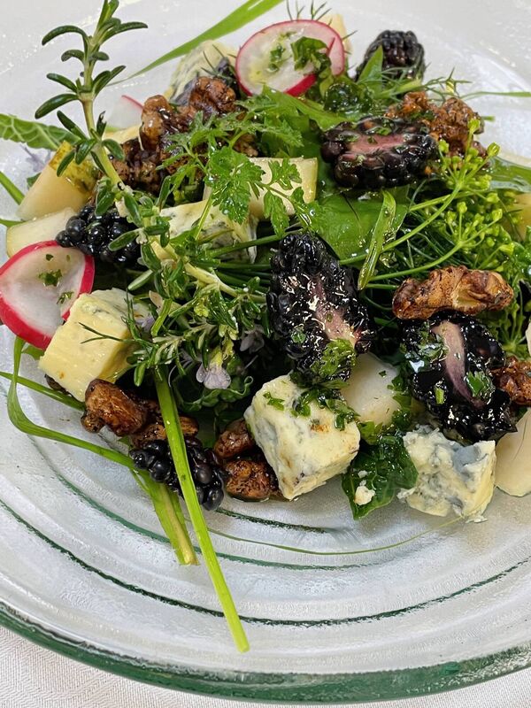 Salad of Crozier Blue Sheep’s Cheese, Pear, Blackberry &amp; Walnut with Port &amp; Honey Dressing