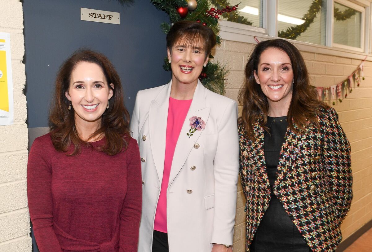 Minister for Education Norma Foley, centre, chatting with deputy principals Ruth Harrington, left and Sharon Holland, at the Craft Fair and Christmas Jumper day at St Aloysius' College, Carrigtwohill, Co Cork. Picture: David Keane. Minister for Education Norma Foley, centre, chatting with deputy principals Ruth Harrington, left and Sharon Holland, at the Craft Fair and Christmas Jumper day at St Aloysius' College, Carrigtwohill, Co Cork. Picture: David Keane.