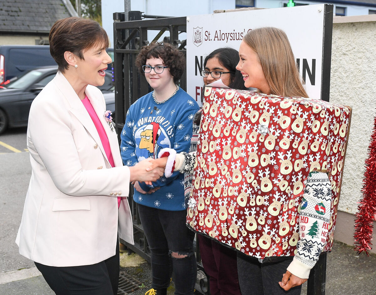 Minister for Education Norma Foley, chatting with sixth-year student Keely Fitzgerald during her visit to the Craft Fair and Christmas Jumper day at St Aloysius' College, Carrigtwohill, Co Cork. Picture: David Keane. Minister for Education Norma Foley, chatting with sixth-year student Keely Fitzgerald during her visit to the Craft Fair and Christmas Jumper day at St Aloysius' College, Carrigtwohill, Co Cork. Picture: David Keane.