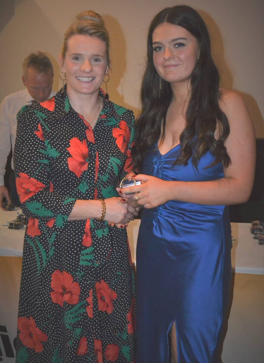 (left to tight) Former multiple All-Star, Cork All-Ireland LGFA and Camogie dual winner Briege Corkery presents Aoibheann Cotter with a medal at the recent Bandon LGFA social night held at the Copper Grove in Bandon. (left to tight) Former multiple All-Star, Cork All-Ireland LGFA and Camogie dual winner Briege Corkery presents Aoibheann Cotter with a medal at the recent Bandon LGFA social night held at the Copper Grove in Bandon.