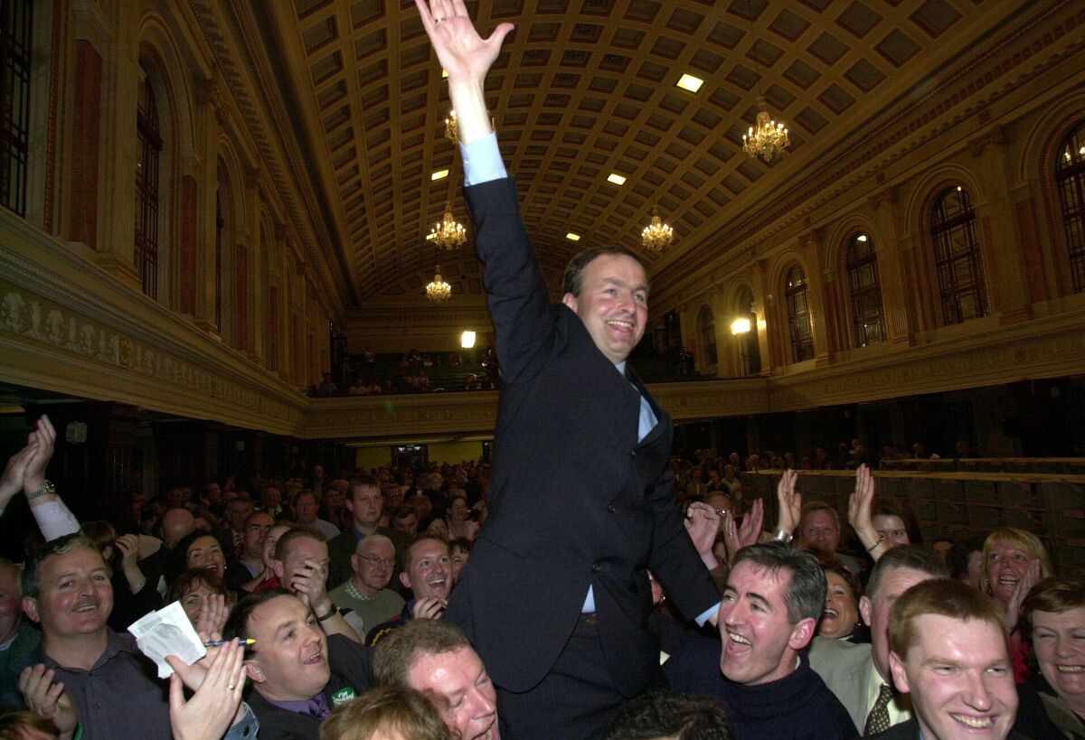 A delighted Micheál Martin at the City Hall, Cork following election in  2002. Picture: Dan Linehan