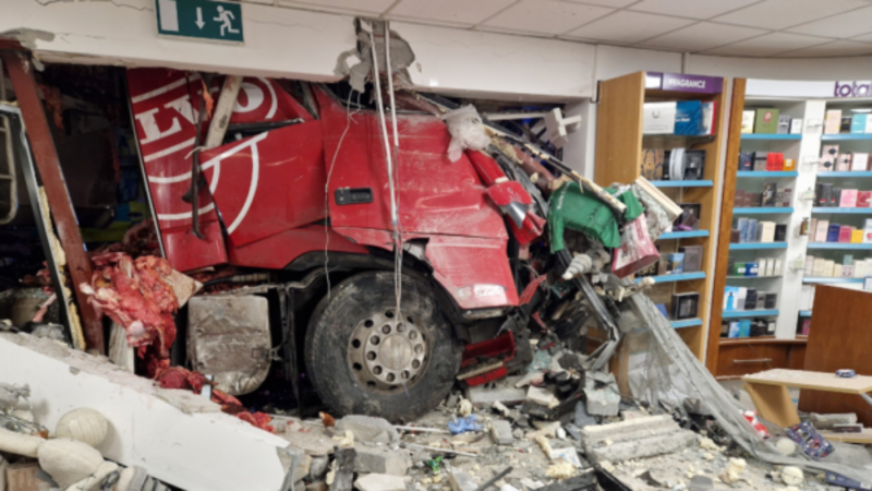 Lorry skids on black ice and crashes into pharmacy
