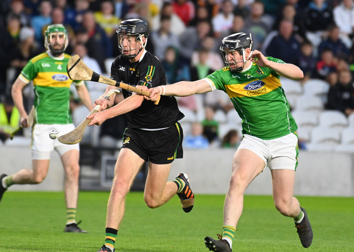 Glen Rovers' Eoin Downey is tackled by Newtownshandrum's Darragh Hawe. Picture: Eddie O'Hare