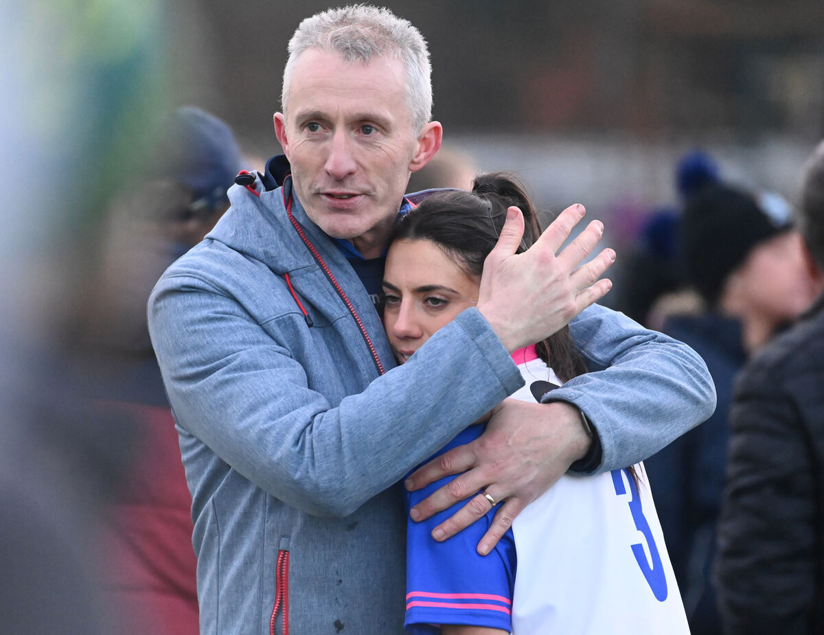 Disappointment for Naomh Abán manager Noel McDonagh and Muireann Dineen. Picture: Eddie O'Hare