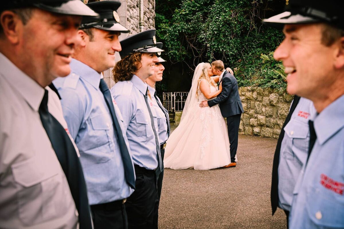 Clayton is a firefighter and his colleagues gave them a guard of honour after the ceremony. Clayton is a firefighter and his colleagues gave them a guard of honour after the ceremony.