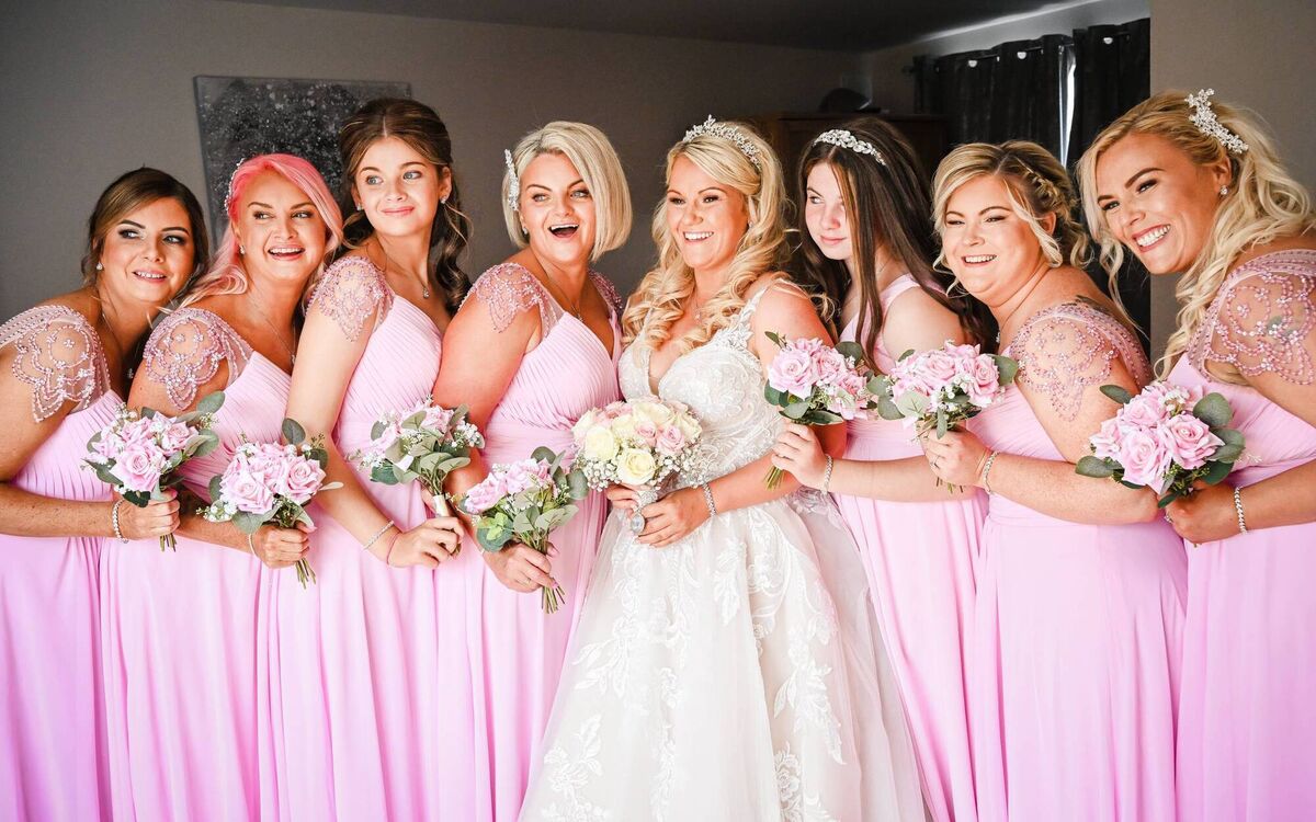 Sarah with her bridesmaids. Sarah with her bridesmaids.