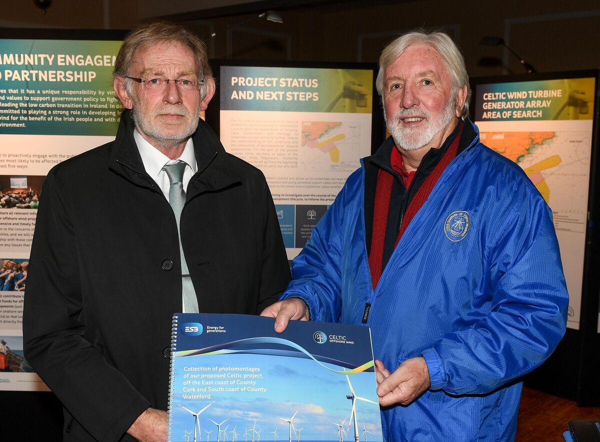 John O'Regan of ORT Offshore, chatting with Michael McCarthy of MMCC Port Marine, at the Celtic Offshore Wind project public consultation event, at the Commodore Hotel, Cobh. Picture: David Keane. John O'Regan of ORT Offshore, chatting with Michael McCarthy of MMCC Port Marine, at the Celtic Offshore Wind project public consultation event, at the Commodore Hotel, Cobh. Picture: David Keane.