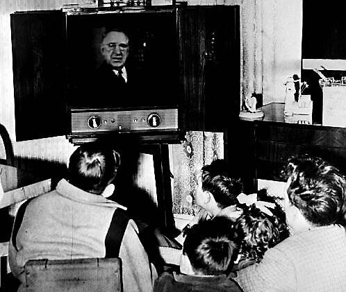 Children in Churchfeld, Cork city, watch as Eamon de Valera launches RTE TV on New Year’s Day in 1962. Children in Churchfeld, Cork city, watch as Eamon de Valera launches RTE TV on New Year’s Day in 1962.