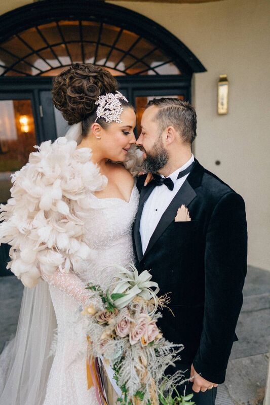 The bride designed her dress herself.