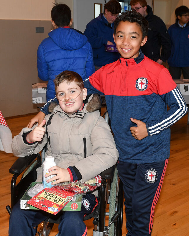 Daniel O'Sullivan and Jake Coveney of Scoil Padre Pio, having fun at the North Mon Secondary School Christmas market. Picture: David Keane. Daniel O'Sullivan and Jake Coveney of Scoil Padre Pio, having fun at the North Mon Secondary School Christmas market. Picture: David Keane.