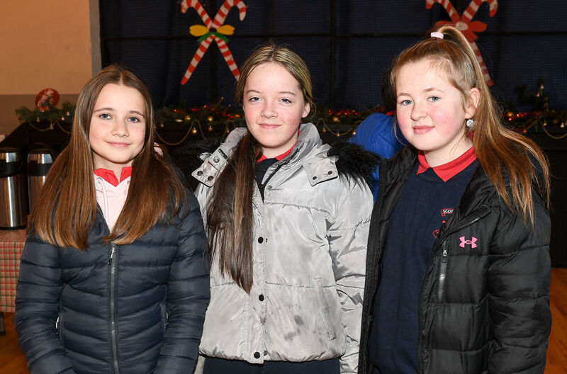 Aisling McSweeney, Mia Hurley and Candice Faulkner of Scoil Padre Pio, enjoying the North Mon Secondary School Christmas market. Picture: David Keane. Aisling McSweeney, Mia Hurley and Candice Faulkner of Scoil Padre Pio, enjoying the North Mon Secondary School Christmas market. Picture: David Keane.