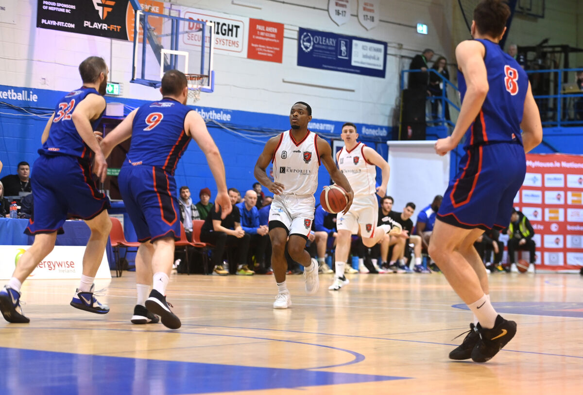 John Dawson, Emporium Cork Basketball, with possession in the first quarter. Picture: Larry Cummins. John Dawson, Emporium Cork Basketball, with possession in the first quarter. Picture: Larry Cummins.