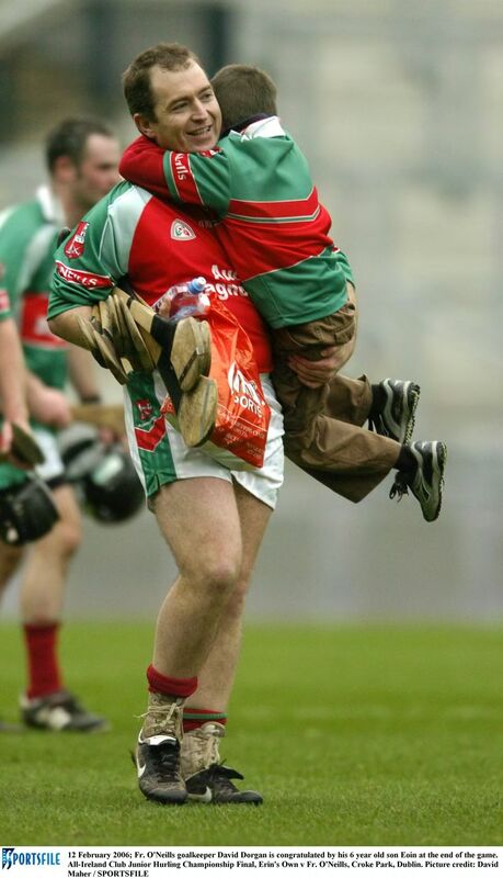Fr O'Neills goalkeeper David Dorgan is congratulated by his six-year-old son Eoin at the end of the 2006 final. Picture: David Maher/Sportsfile