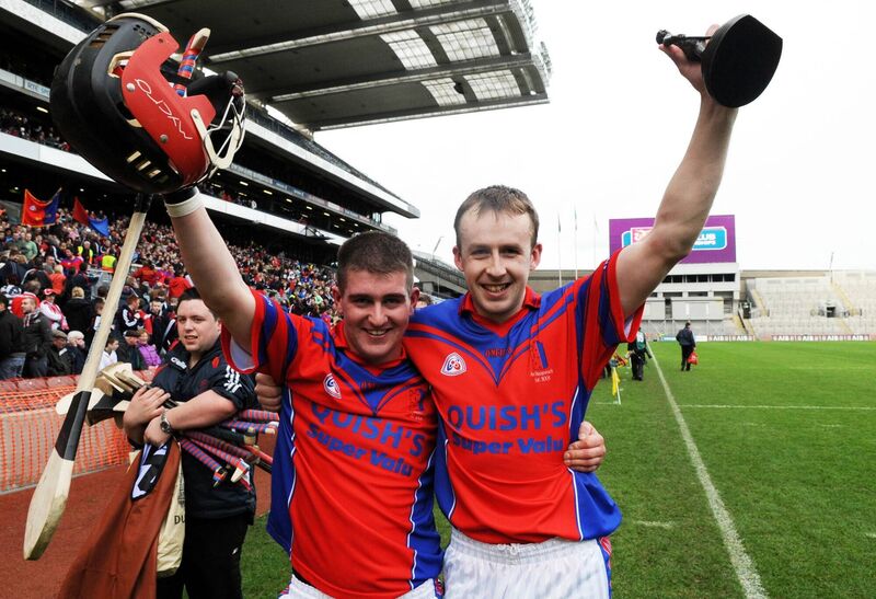 Dripsey captain Diarmuid O'Riordan and David Foley celebrate after defeating Tullogher/Rosebercon in the 2009 All-Ireland Club JHC final. Picture: Eddie O'Hare