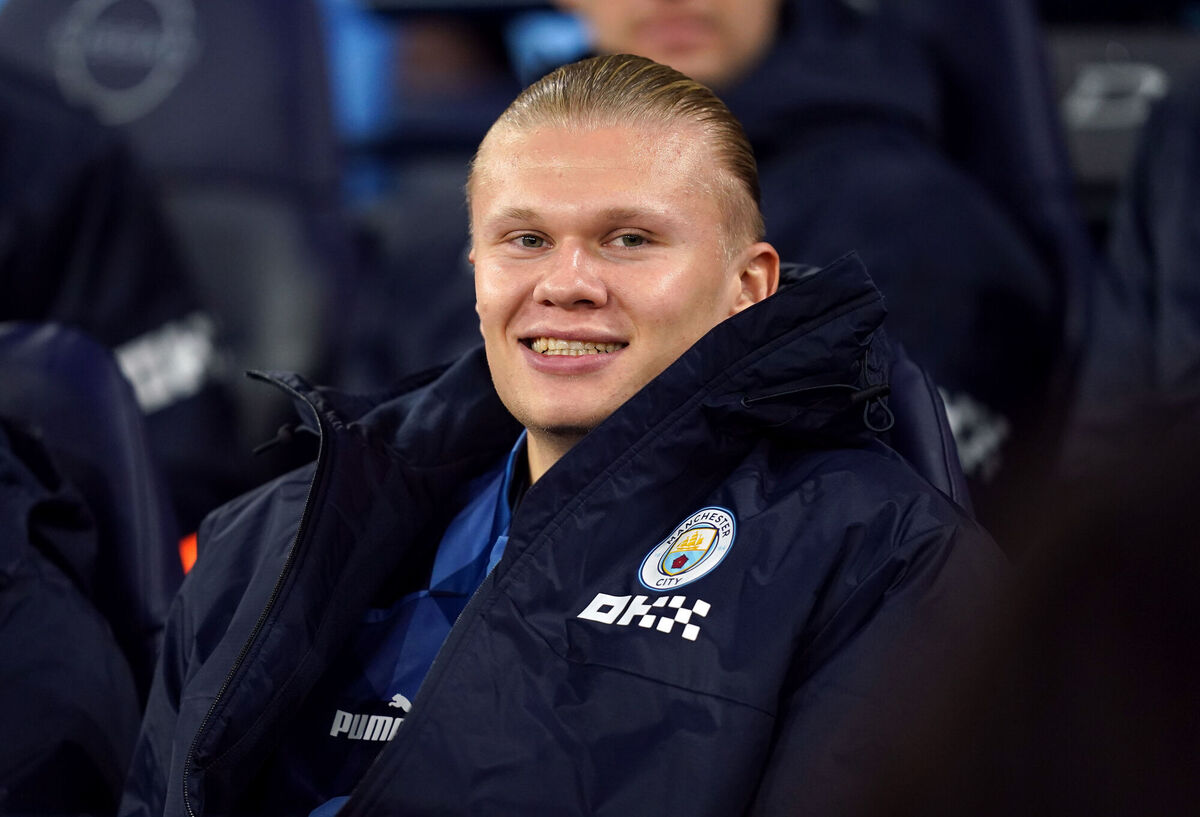 Manchester City's Erling Haaland on the bench during the Emirates FA Cup third round match at the Etihad Stadium, Manchester. Picture: Martin Rickett/PA Wire