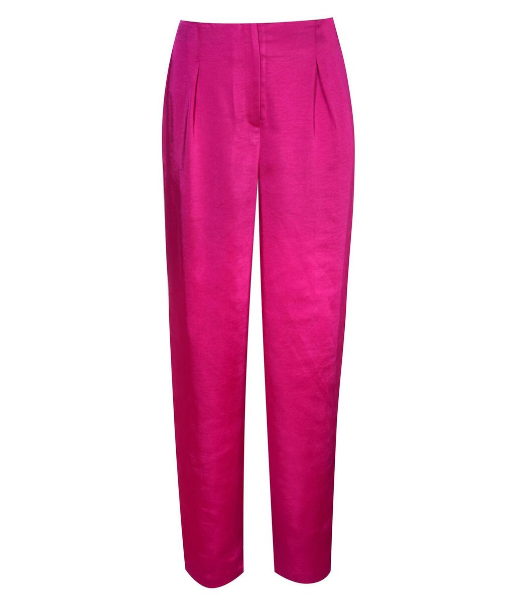 New Look Bright Pink Satin High Waist Wide Leg Trousers, available from New Look. New Look Bright Pink Satin High Waist Wide Leg Trousers, available from New Look.