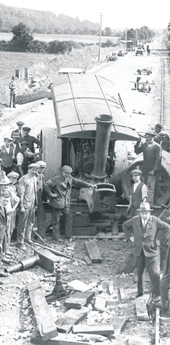 The aftermath of a Muskerry light railway collision with a steam roller on September 6, 1927 The aftermath of a Muskerry light railway collision with a steam roller on September 6, 1927