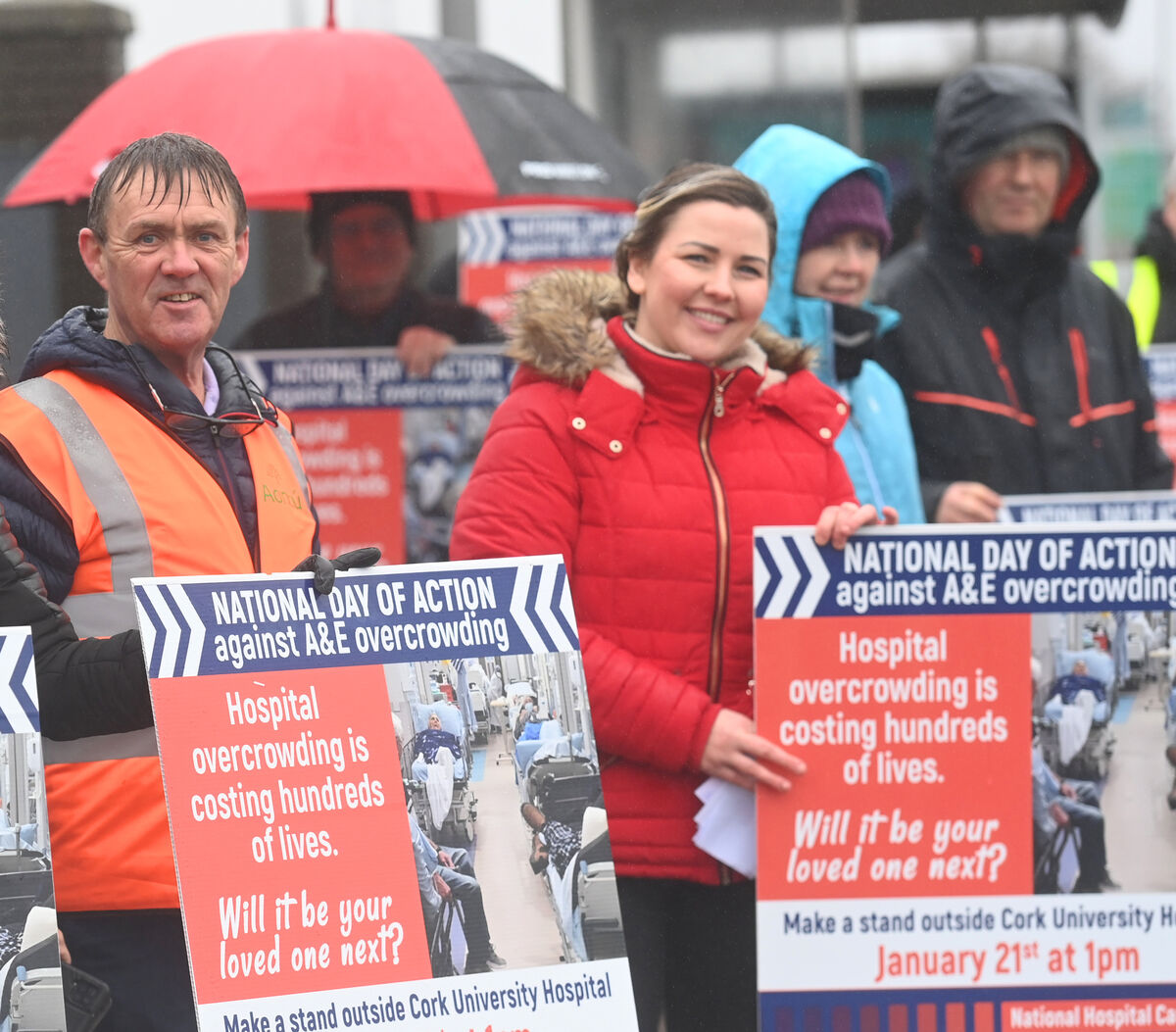 Finian Toomey and Becky Kealy of Aontu attending the protest. Picture: Larry Cummins Finian Toomey and Becky Kealy of Aontu attending the protest. Picture: Larry Cummins