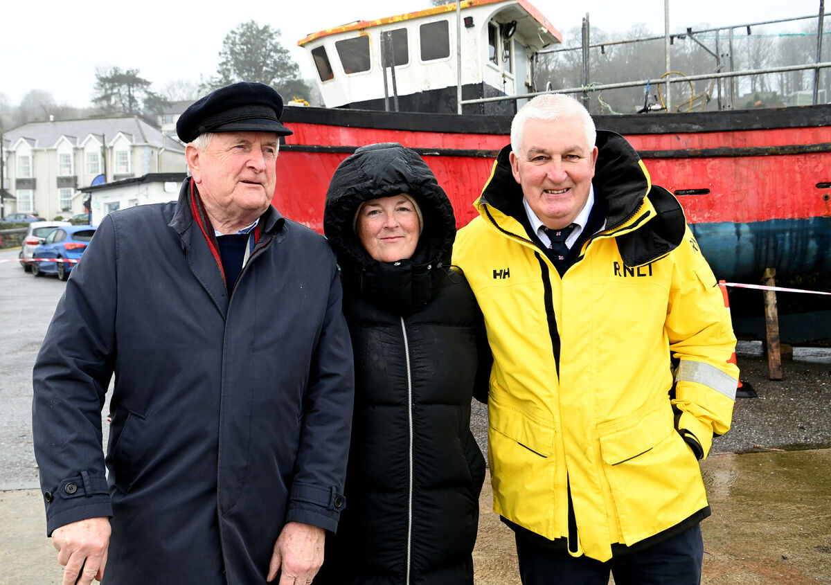 Bill and Pamala Deasy, Union Hall and Micheál Hurley, Courtmacsherry watching the RNLI’s new Shannon Class all-weather Lifeboat “Val Adnams” arrive into Courtmacsherry, Co Cork. Picture Dan Linehan Bill and Pamala Deasy, Union Hall and Micheál Hurley, Courtmacsherry watching the RNLI’s new Shannon Class all-weather Lifeboat “Val Adnams” arrive into Courtmacsherry, Co Cork. Picture Dan Linehan