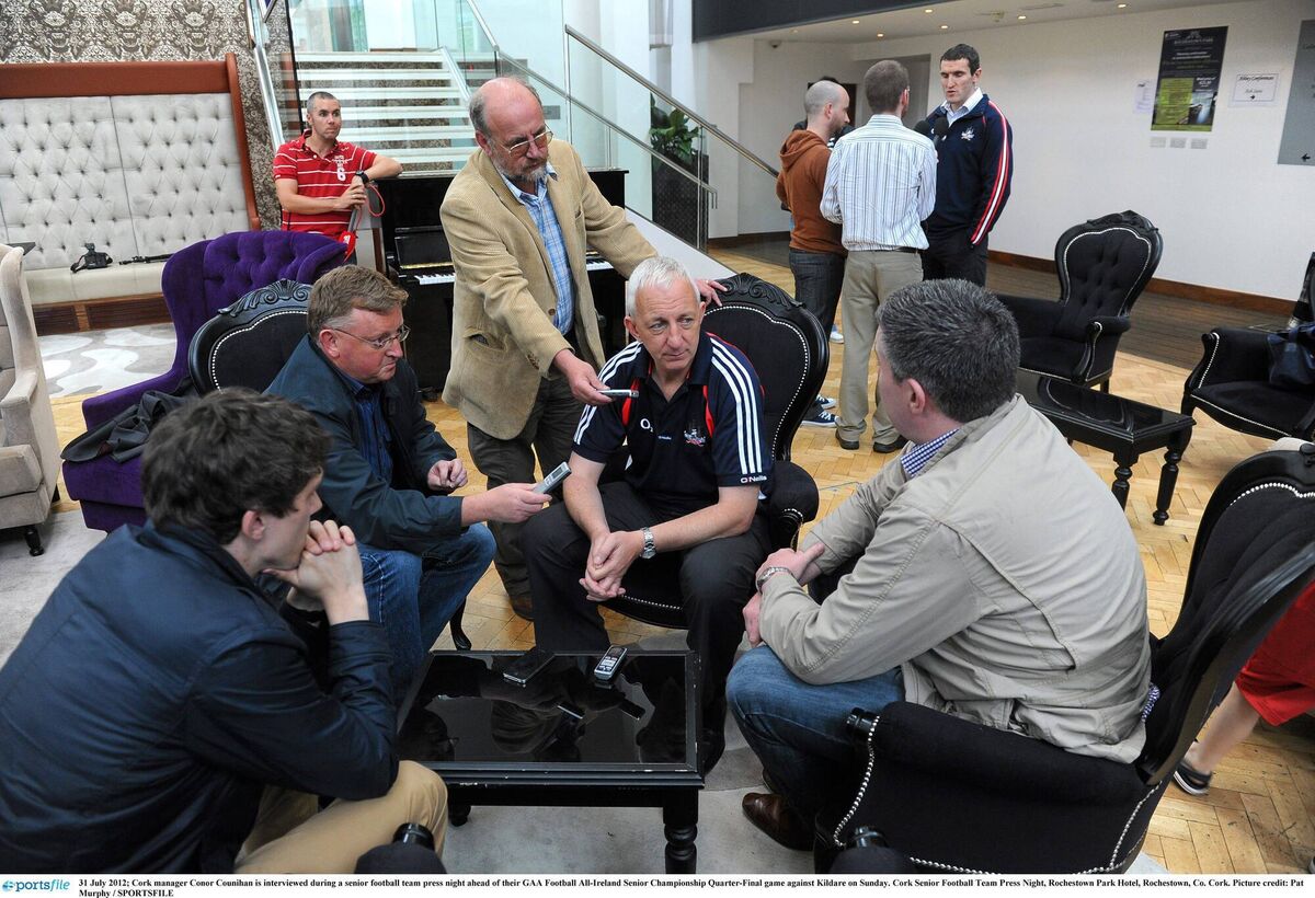 Cork manager Conor Counihan talks to local reporters at the Rochestown Park Hotel. Picture: Pat Murphy/SPORTSFILE