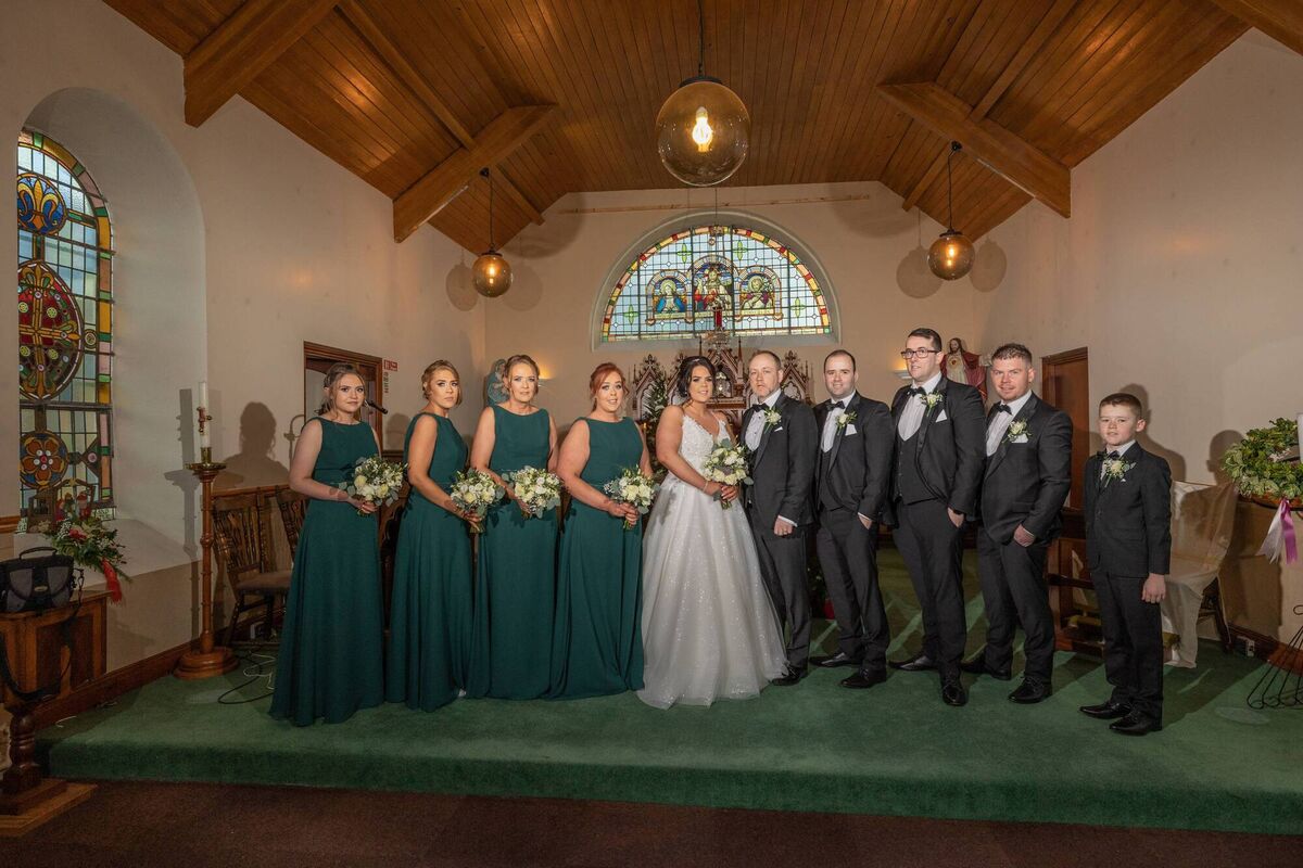The couple with their wedding party.