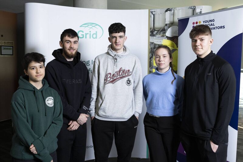 Students from Coláiste Muire, Cobh: Jana Rodriguez, Darragh Boyd, Luke McSweeney, Laura Felina Stubeing and Cian Vickrow at the EirGrid and YSI "Powering Up” event.Picture by Shane O'Neill, Coalesce. Students from Coláiste Muire, Cobh: Jana Rodriguez, Darragh Boyd, Luke McSweeney, Laura Felina Stubeing and Cian Vickrow at the EirGrid and YSI "Powering Up” event.Picture by Shane O'Neill, Coalesce.