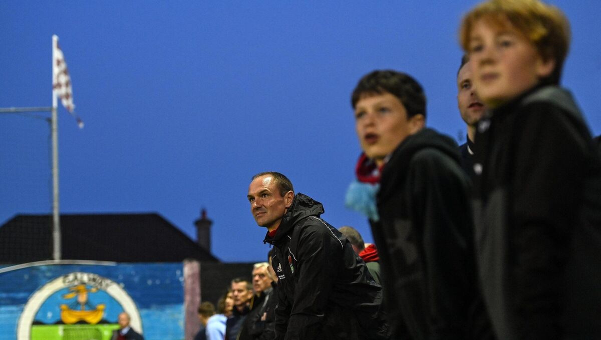 Colin Healy watches on against Galway United from the crowd. Picture: Ramsey Cardy/Sportsfile