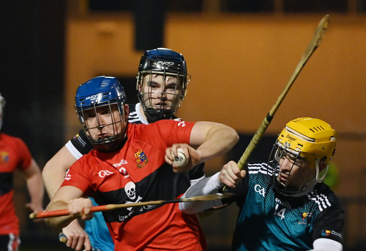 UCC's Jerome Boylan wins possession from Maynooth University's Cian Boyle in the Fitzgibbon Cup at the Mardyke. Picture: Denis Minihane.
