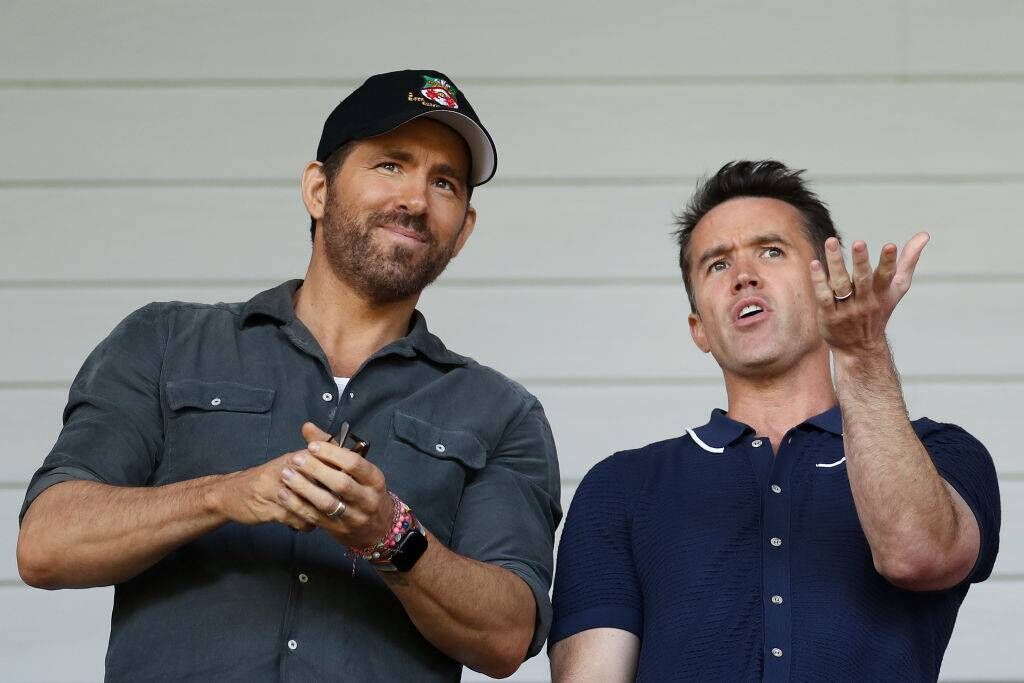 Ryan Reynolds and Rob McElhenne watching Wrexham. Picture: Lewis Storey/Getty Images