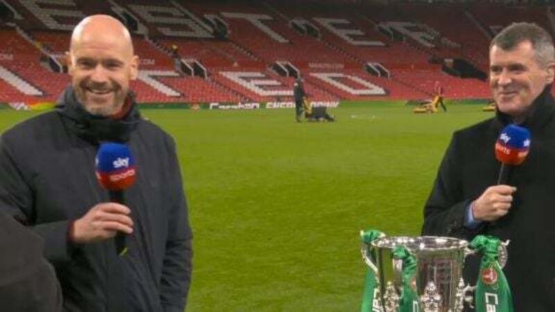 Watch: Roy Keane asks Erik ten Hag for tickets to League Cup final