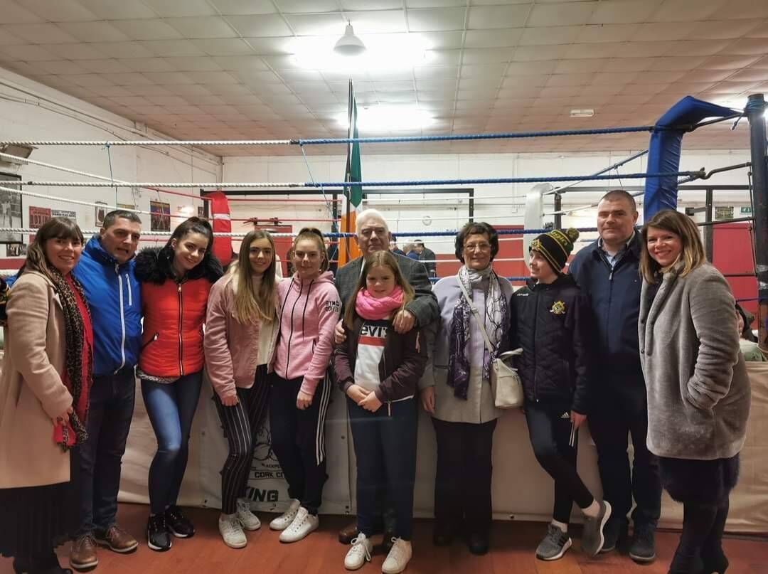 John Martin accompanied by his wife Mary and family members and grandchildren at the Glen Boxing club in 2018