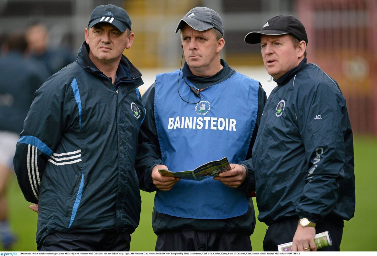 Castlehaven manager James McCarthy with selectors Niall Cahalane and John Cleary in 2012. Picture: Stephen McCarthy/SPORTSFILE