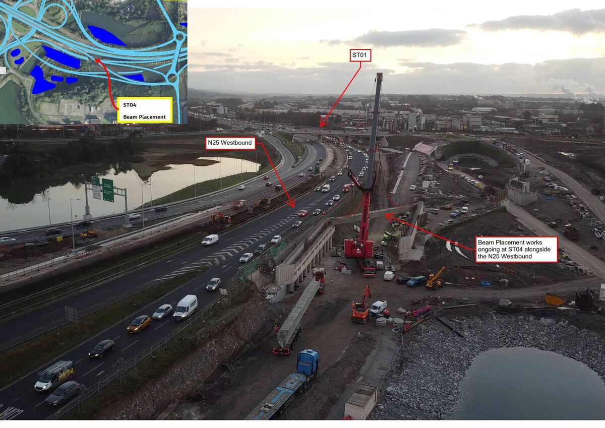 The project team said that beams at Structure ST04 alongside the N25 Westbound were put in place in recent days.