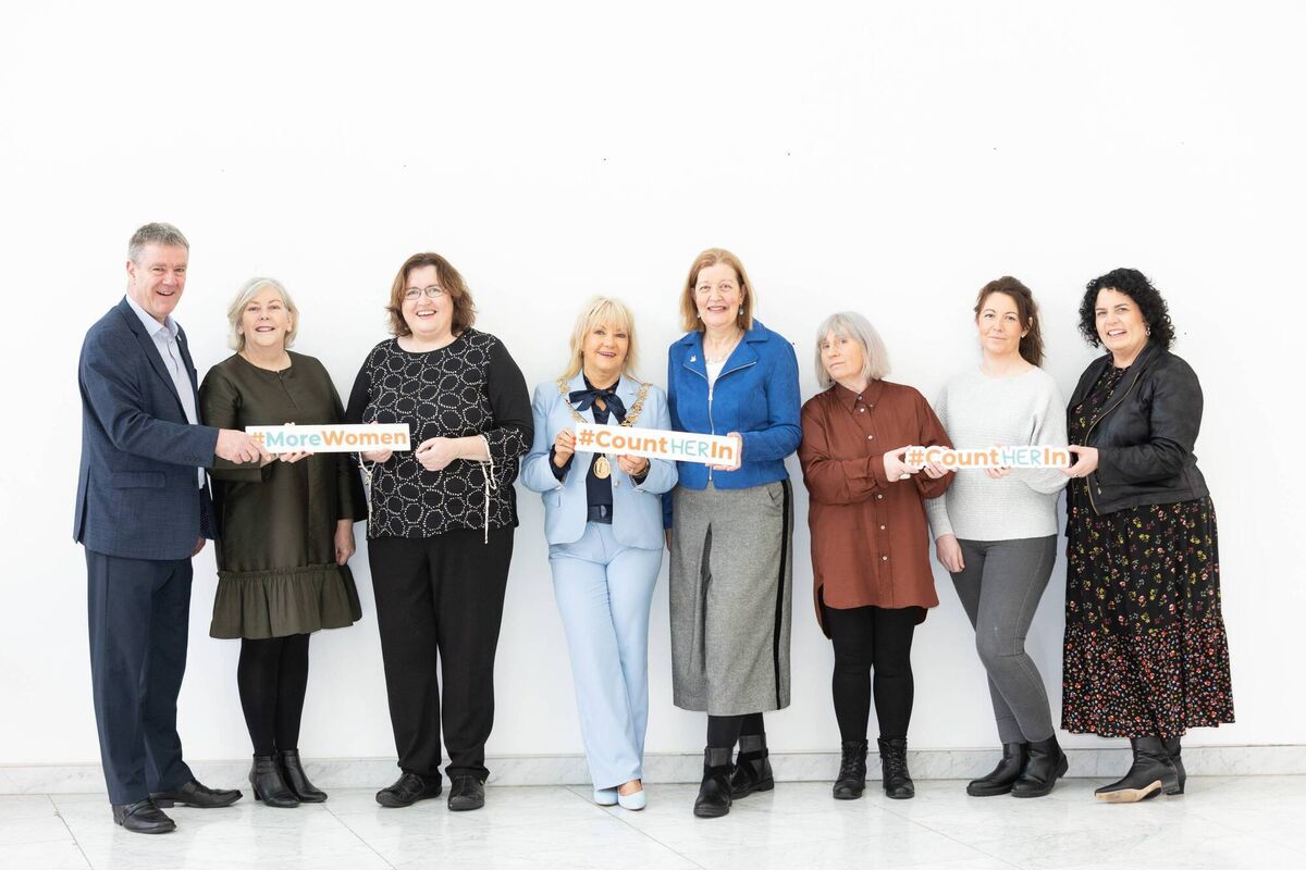 Paul Moynihan, Director of Corporate Affairs and International Relations; Ann Doherty, Chief Executive of Cork City Council; Caitriona Gleeson, CEO of Women for Election; Lord Mayor Cllr Deirdre Forde; Cllr Colette Finn; Colette Kelleher, Women for Election board member; Cllr Fiona Kerins and Chair of Women Caucus, Cllr Mary Rose Desmond. Photo: Darragh Kane