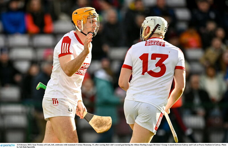 Sean Twomey and Cormac Beausang celebrate a goal. Picture: Seb Daly/Sportsfile