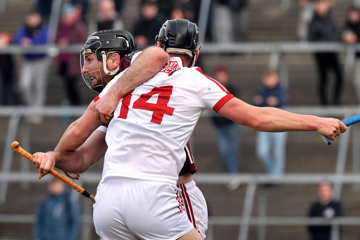 Galway's Padraic Mannion is held up by Padraig Power of Cork. Picture: INPHO/Bryan Keane Galway's Padraic Mannion is held up by Padraig Power of Cork. Picture: INPHO/Bryan Keane