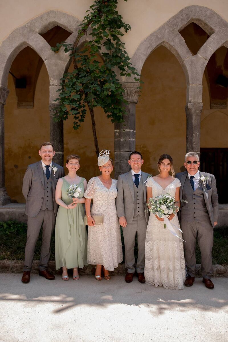 Rebecca and Kevin Dunleavy with Kevin’s family - his brother Robert, sister Rachel, mum Anita and dad Johnny Dunleavy.